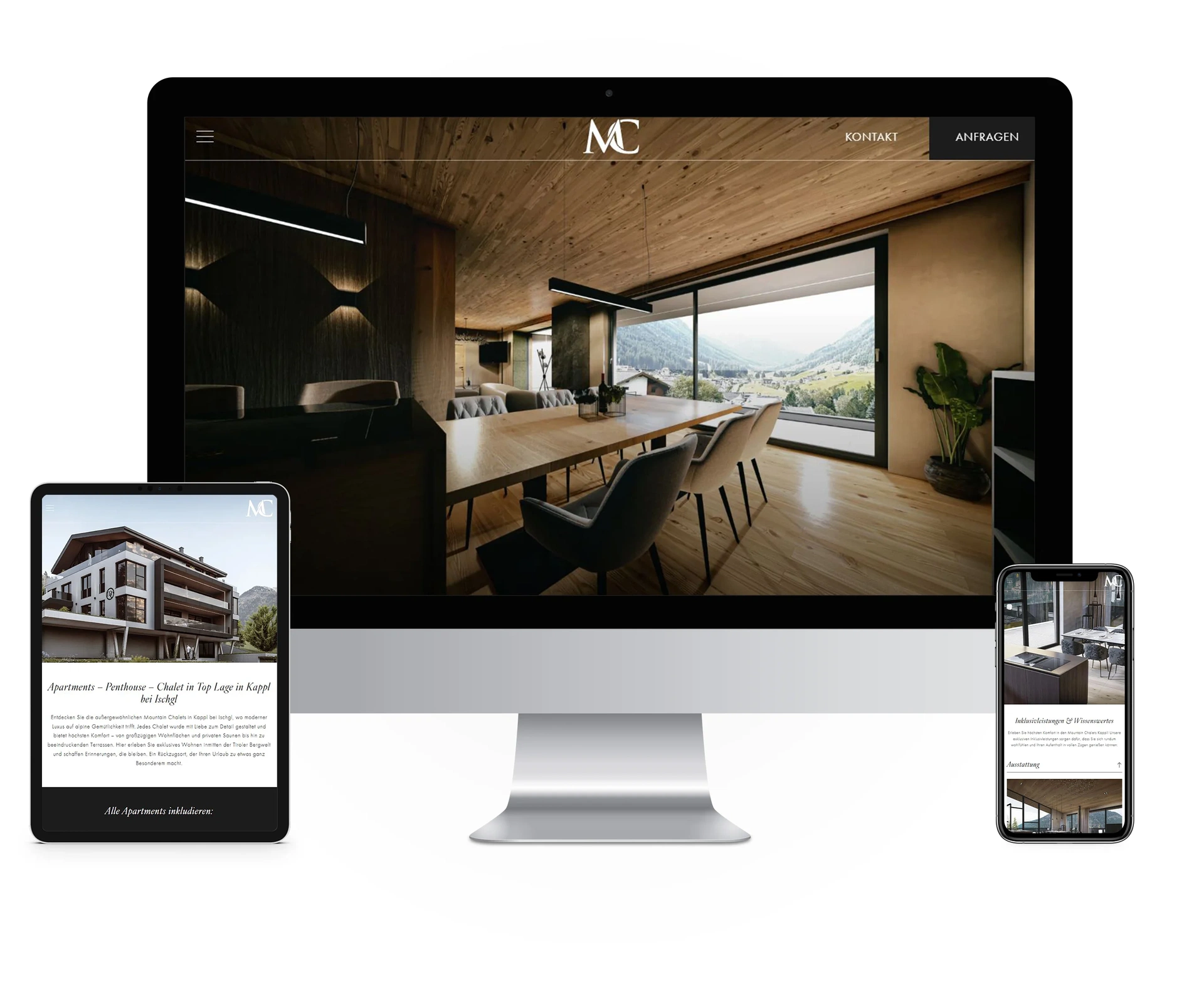 Moderne Webdesign-Referenz für ein Mountain Chalet in Tirol von Pinzweb, kreativer Werbeagentur