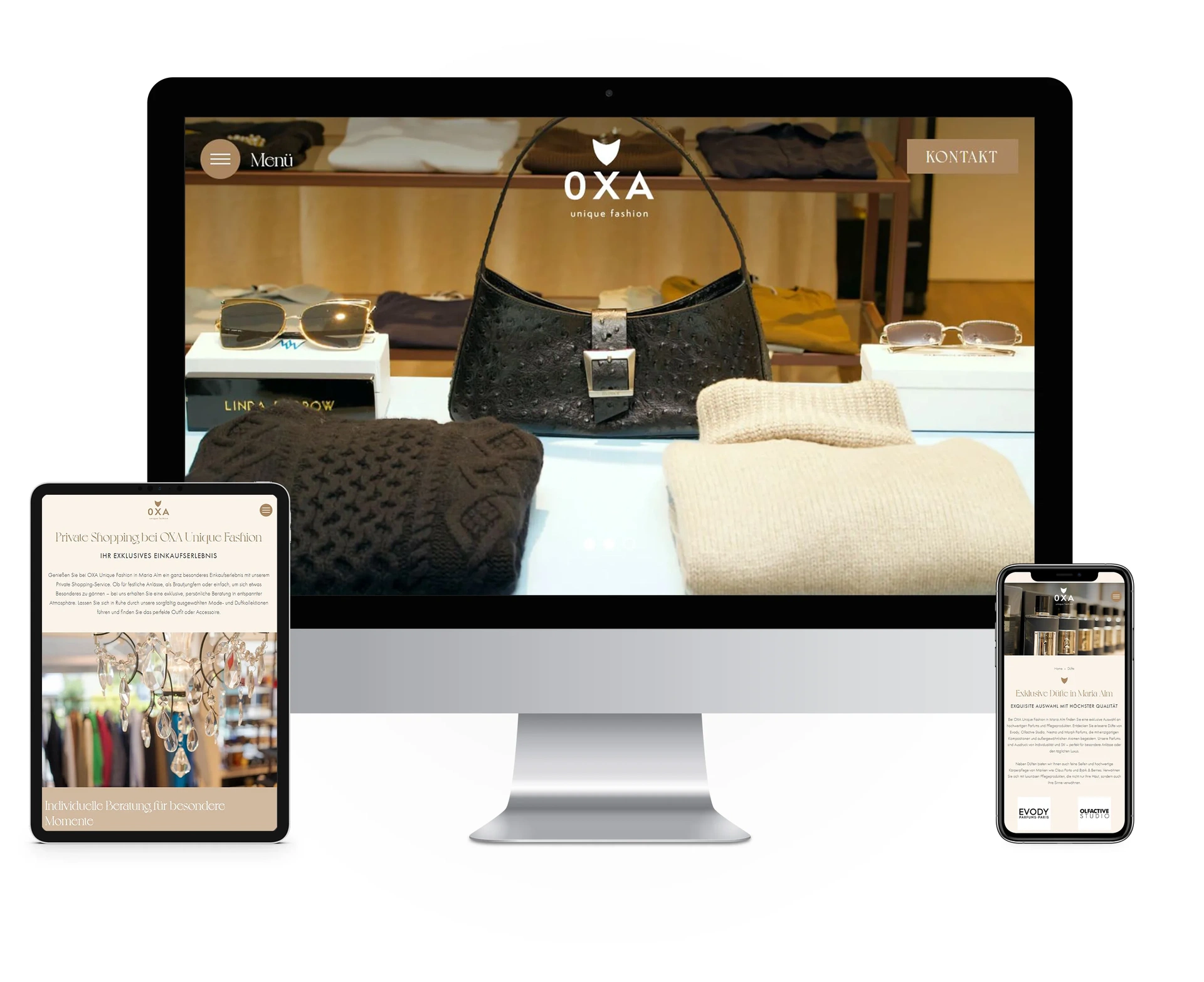 Mockup Oxa Beauty auf Gerät, dargestellt von innovativer Werbeagentur in Salzburg und Wien